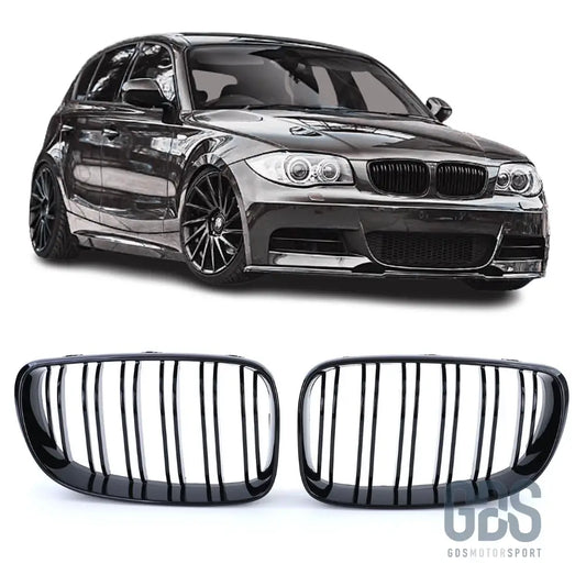 Grilles de calandre double lame noir brillant pour bmw série 1 e81 e82 e87 e88 — phase 2 (2007-2013) - calandres