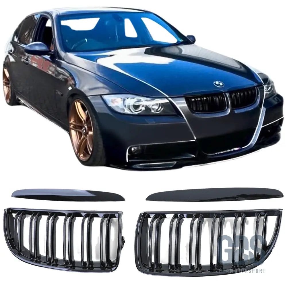 Grilles de calandre double lame noir brillant bmw série 3 e90 e91 phase 1 - calandres