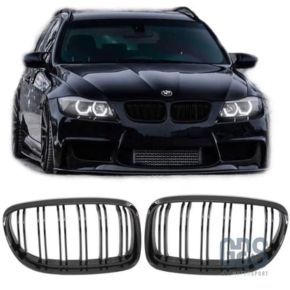 Grilles de calandre double lame noir brillant bmw série 3 e90 e91 phase 2 lci - calandres