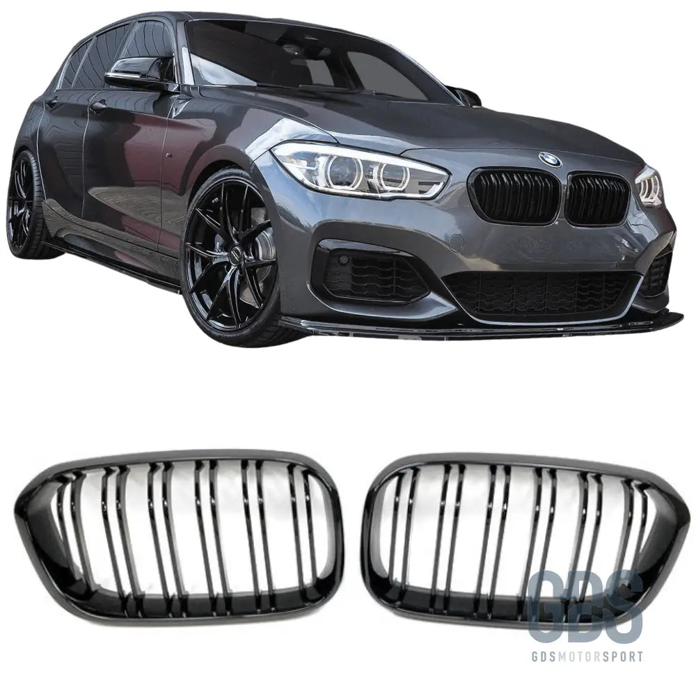 Grilles de calandre double lame noir brillant slim design bmw série 1 f20 f21 phase 2 lci - calandres