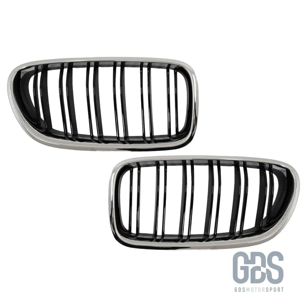 Grilles de calandre look m5 double lame noir brillant & contour chrome pour bmw série 5 f10 f11 - calandres