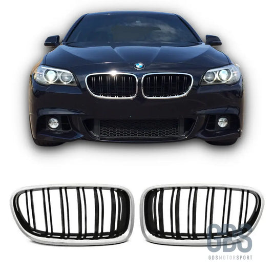 Grilles de calandre look m5 double lame noir mat contour chrome bmw série 5 f10 f11 - calandres