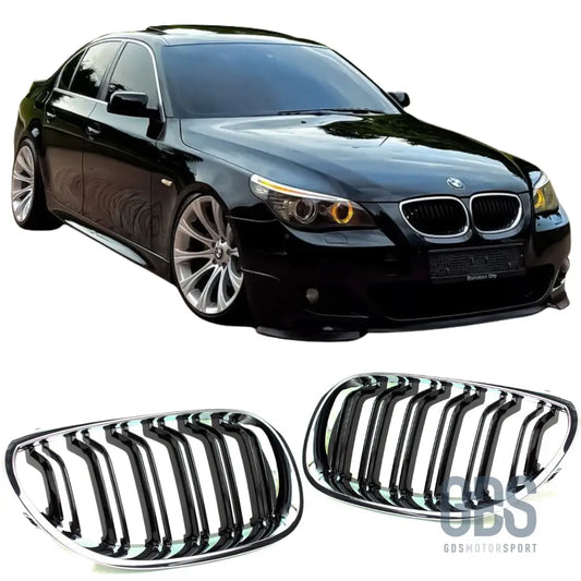 Grilles calandre noir et chrome double lame look m5 bmw série 5 e60 / e61 - calandres