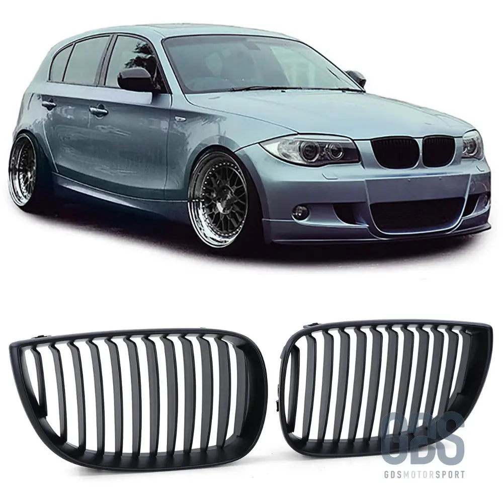 Grilles de calandre noir mat slim pour bmw série 1 e81 e82 e87 e88 — phase (2004-2007) - calandres