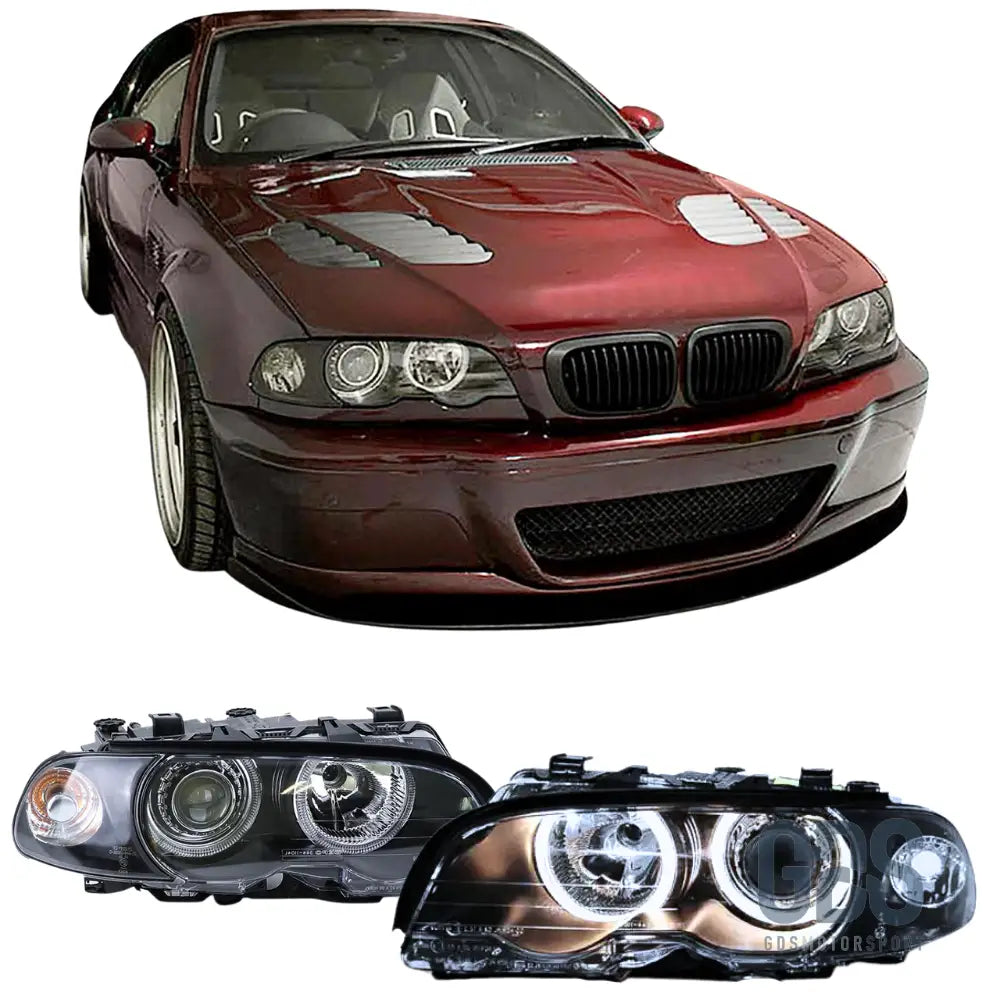 Phares avant angel eyes pour bmw série 3 e46 coupé / cabriolet phase 1 h7/h7