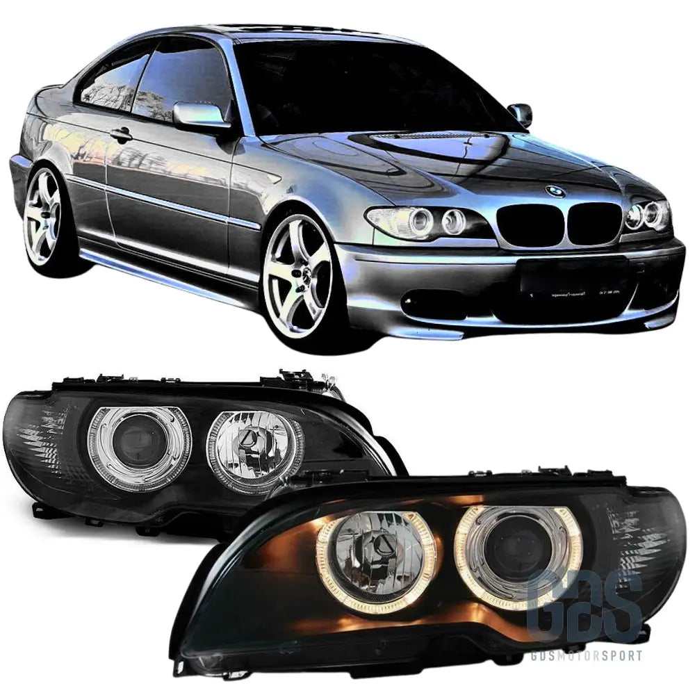 Phares avant angel eyes pour bmw série 3 e46 coupé / cabriolet phase 2 h7/h7