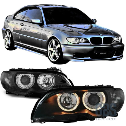 Phares avant angel eyes pour bmw série 3 e46 coupé / cabriolet phase 2 h7/h7