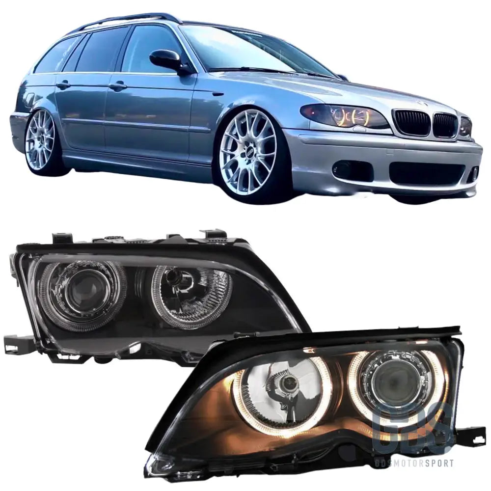 Phares angel eyes bmw série 3 e46 phase 2 berline / touring halogène h7/h7