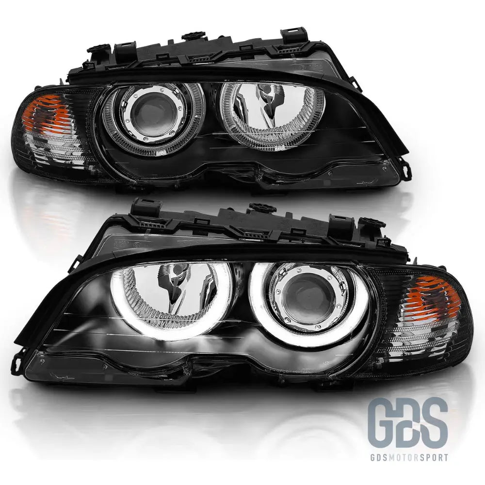Phares avant angel eyes ccfl blanc pour bmw série 3 e46 coupé / cabriolet phase 1 h7/h7