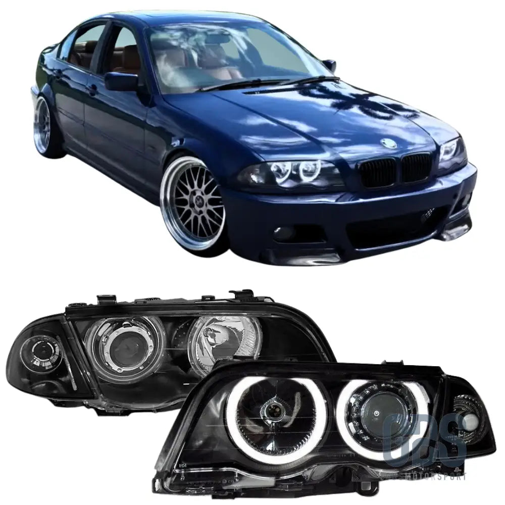 Phares angel eyes ccfl blanc bmw série 3 e46 phase 1 berline / touring halogène h7/h7