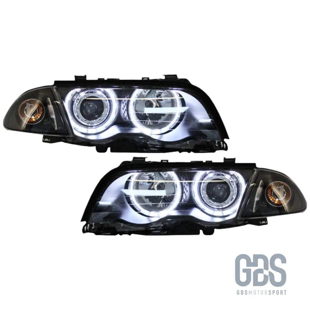 Phares angel eyes ccfl blanc bmw série 3 e46 phase 1 berline / touring halogène h7/h7
