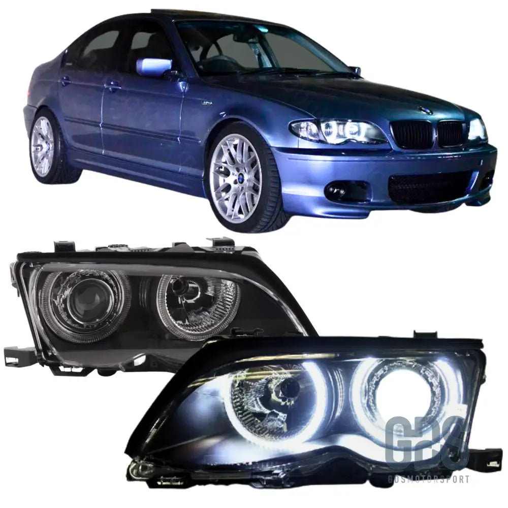 Phares angel eyes ccfl blanc bmw série 3 e46 phase 2 berline / touring halogène h7/h7
