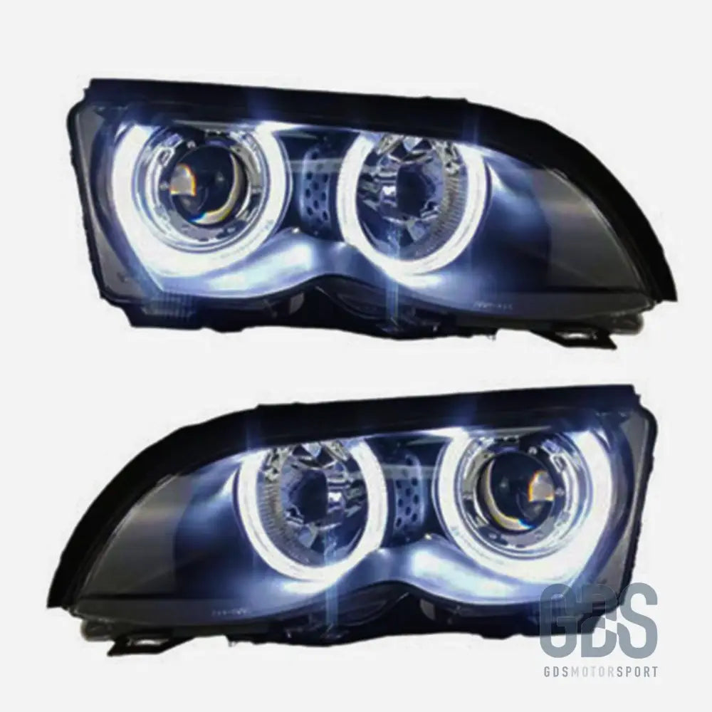 Phares angel eyes ccfl blanc bmw série 3 e46 phase 2 berline / touring halogène h7/h7