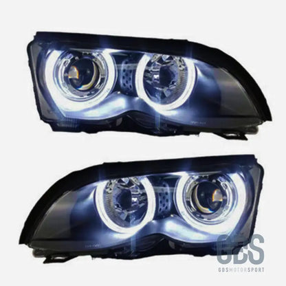 Phares angel eyes ccfl blanc bmw série 3 e46 phase 2 berline / touring halogène h7/h7