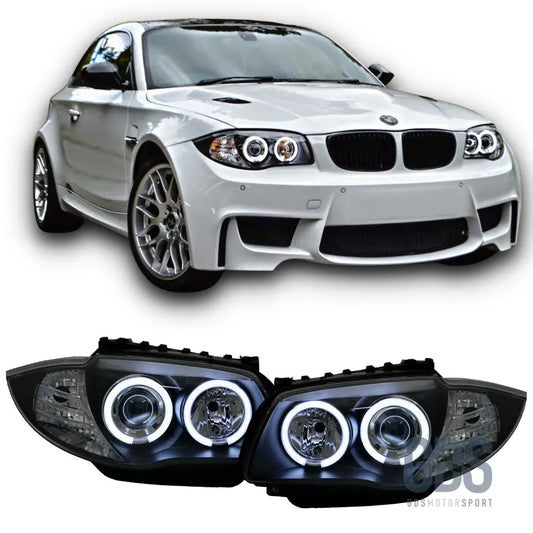 Phares avant angel eyes ccfl fond noir h7/h7 pour bmw série 1 e87 e81 e82 e88 — phase et 2