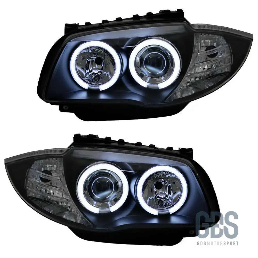 Phares avant angel eyes ccfl fond noir h7/h7 pour bmw série 1 e87 e81 e82 e88 — phase et 2