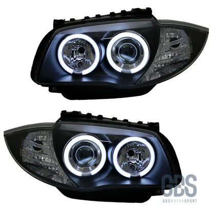 Phares avant angel eyes ccfl fond noir h7/h7 pour bmw série 1 e87 e81 e82 e88 — phase et 2