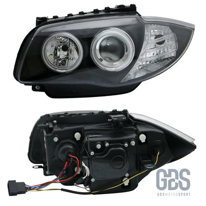 Phares avant angel eyes ccfl fond noir h7/h7 pour bmw série 1 e87 e81 e82 e88 — phase et 2