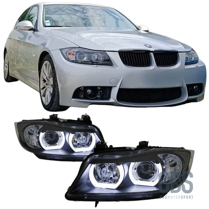 Phares angel eyes led 3d blanc bmw serie 3 e90 e91 phase 1 h7 ou xénon