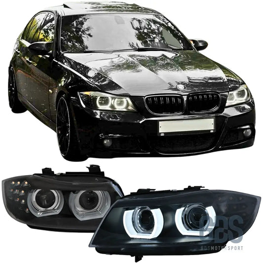 Phares angel eyes led 3d blanc bmw série 3 e90 e91 phase 2 lci xénon d1s