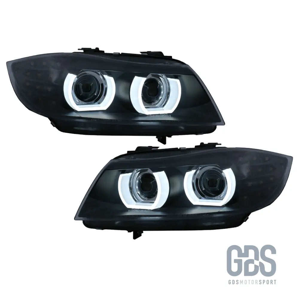 Phares angel eyes led 3d blanc bmw série 3 e90 e91 phase 2 lci xénon d1s