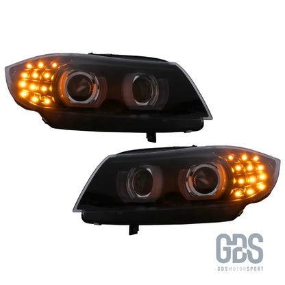 Phares angel eyes led 3d blanc bmw série 3 e90 e91 phase 2 lci xénon d1s