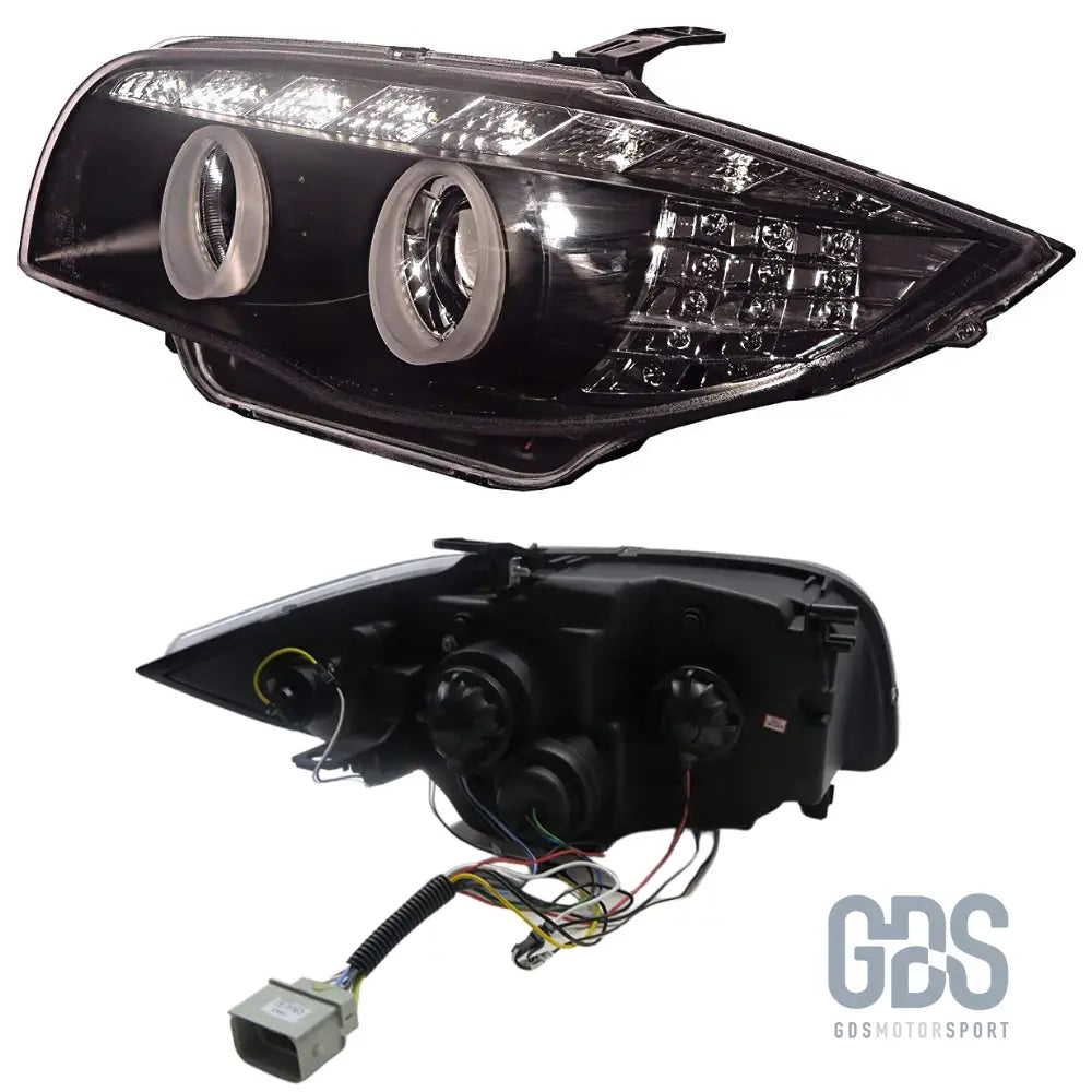 Phares avant angel eyes led avec feux de jour fond noir h7/h7 pour bmw série 1 e87 e81 e82 e88 — phase et 2