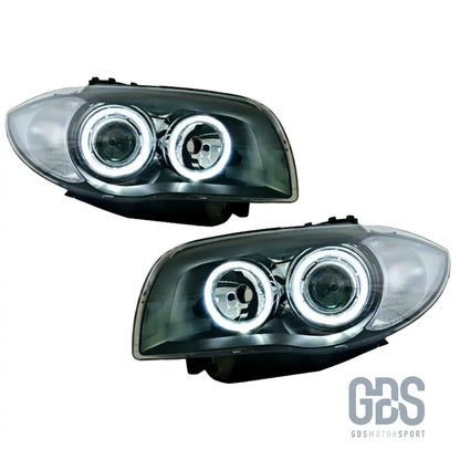 Phares avant angel eyes led fond noir h7/h7 pour bmw série 1 e87 e81 e82 e88 — phase et 2