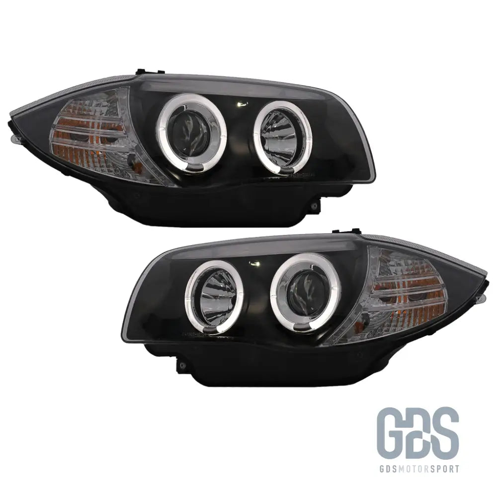 Phares avant angel eyes led fond noir h7/h7 pour bmw série 1 e87 e81 e82 e88 — phase et 2