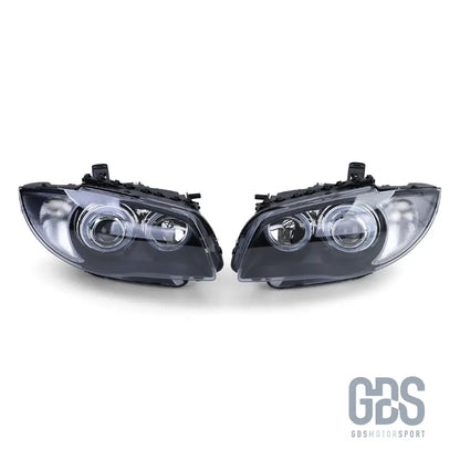 Phares avant angel eyes led fond noir h7/h7 pour bmw série 1 e87 e81 e82 e88 — phase et 2