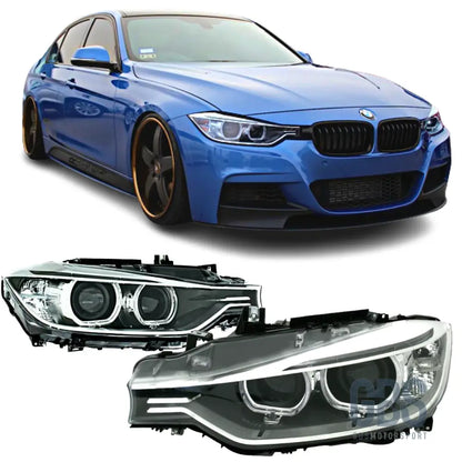 Phares avant bi-xénon angel eyes led pour bmw série 3 f30 / f31 phase 1 sans afs