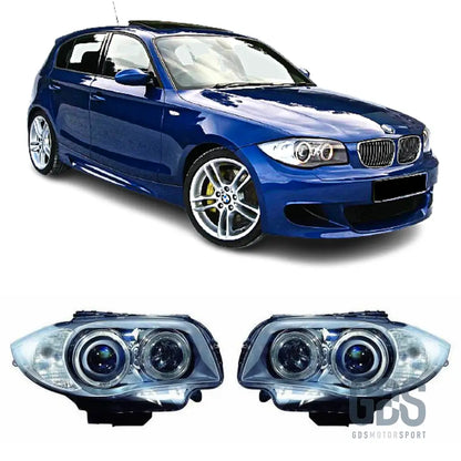 Phares avant bi-xénon angel eyes type origine pour bmw série 1 e87 e81 — phase 2 lci (2007-2011)