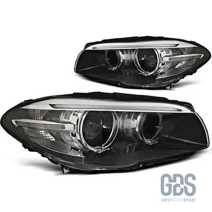 Phares avant bi-xenon fond noir angel eyes led pour bmw série 5 f10 / f11 phase 1 look lci