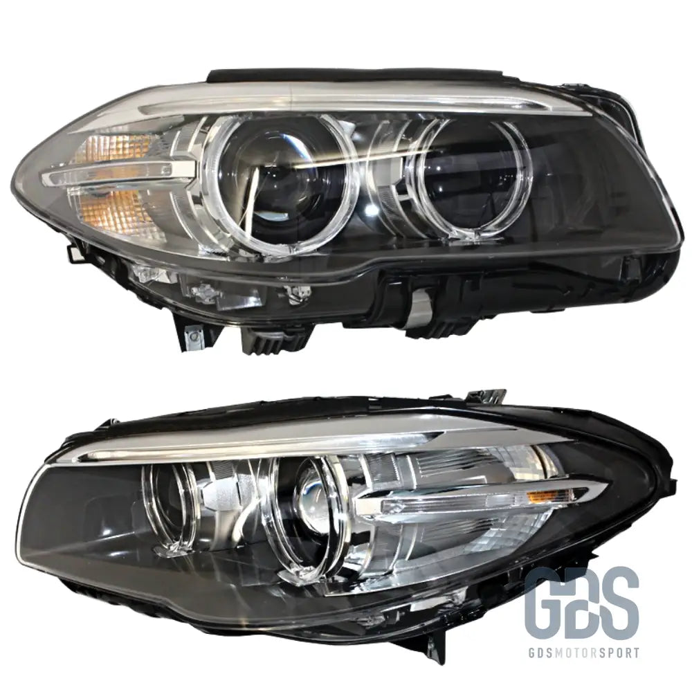 Phares avant bi-xenon fond noir angel eyes led pour bmw série 5 f10 / f11 phase 1 look lci