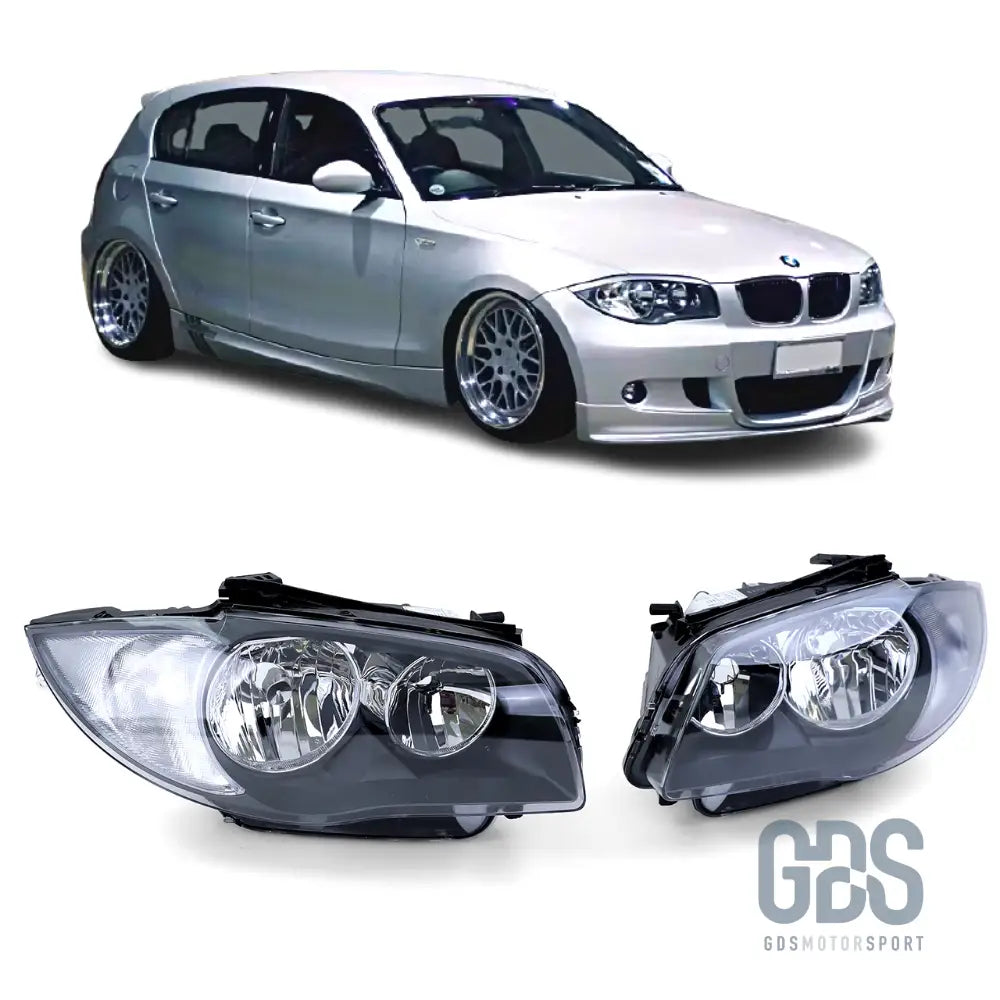 Phares avant fond noir type origine h7/h7 pour bmw série 1 e87 e81 e82 e88 — phase et 2