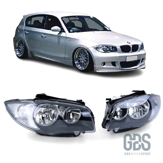 Phares avant fond noir type origine h7/h7 pour bmw série 1 e87 e81 e82 e88 — phase et 2