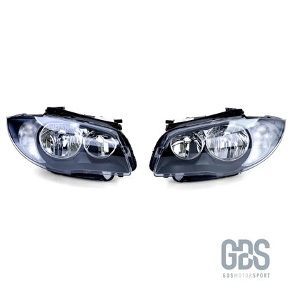 Phares avant fond noir type origine h7/h7 pour bmw série 1 e87 e81 e82 e88 — phase et 2