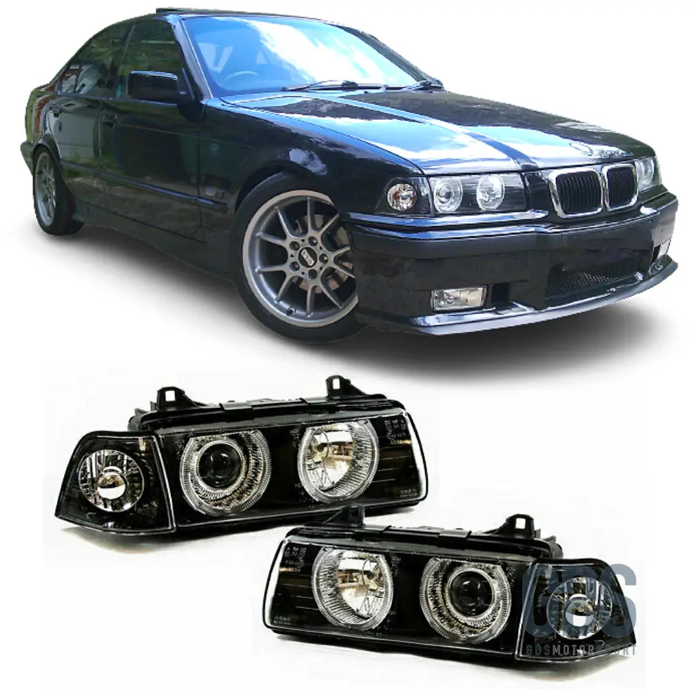 Phares avant h7/h7 angel eyes look néo-rétro pour bmw e36 berline / touring