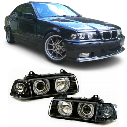 Phares avant h7/h7 angel eyes look néo-rétro pour bmw e36 berline / touring