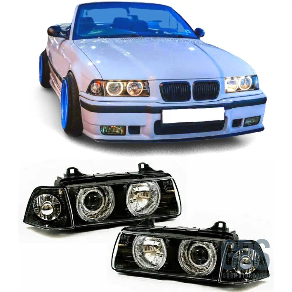 Phares avant h7/h7 angel eyes look néo-rétro pour bmw e36 coupé / cabriolet