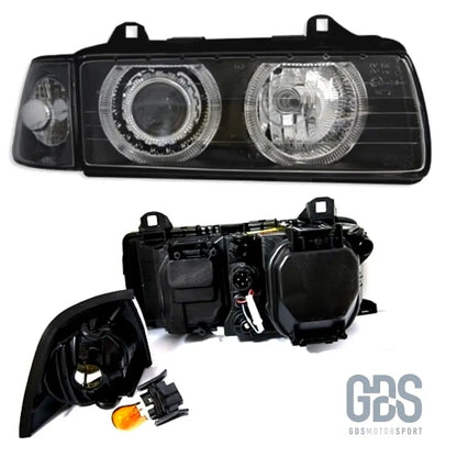 Phares avant h7/h7 angel eyes look néo-rétro pour bmw e36 coupé / cabriolet