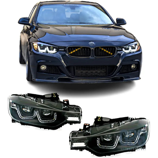 Phares avant h7/h7 look double u led pour bmw série 3 f30 / f31 phase 1