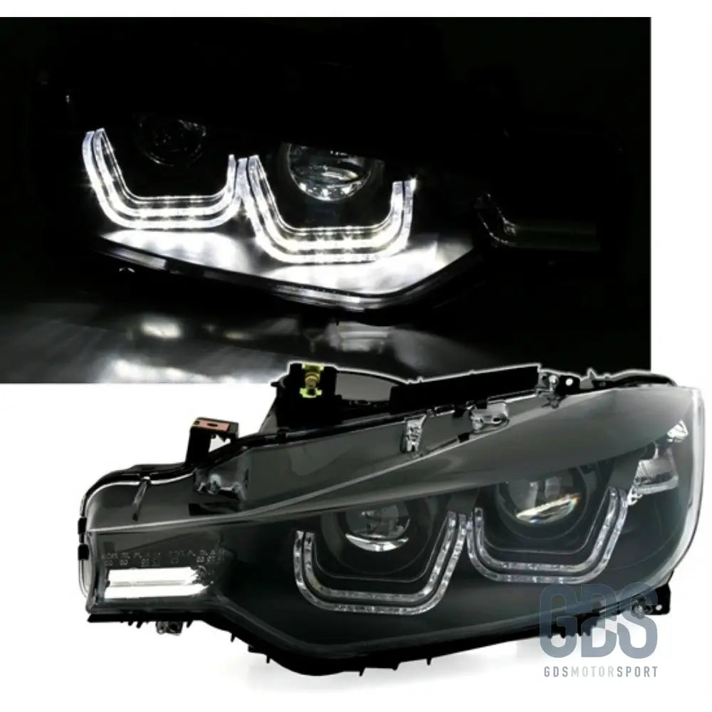 Phares avant h7/h7 look double u led pour bmw série 3 f30 / f31 phase 1