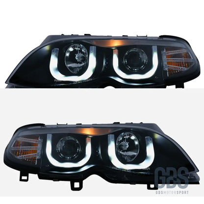 Phares avant look double u à led pour bmw série 3 e46 phase 2 berline / touring h7/h7