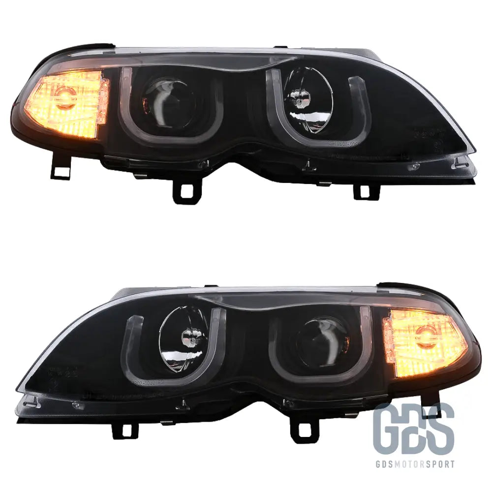 Phares avant look double u à led pour bmw série 3 e46 phase 2 berline / touring h7/h7