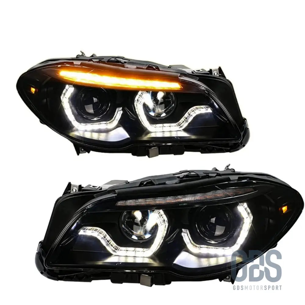 Phares avant xénon angel eyes 3d led fond noir pour bmw série 5 f10 / f11 phase 2 lci