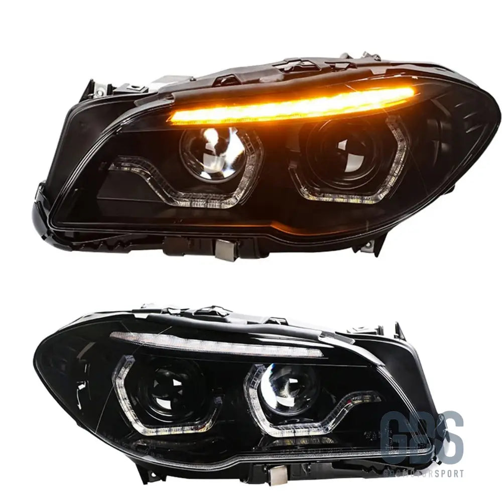 Phares avant xénon angel eyes 3d led fond noir pour bmw série 5 f10 / f11 phase 2 lci