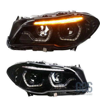 Phares avant xénon angel eyes 3d led fond noir pour bmw série 5 f10 / f11 phase 2 lci