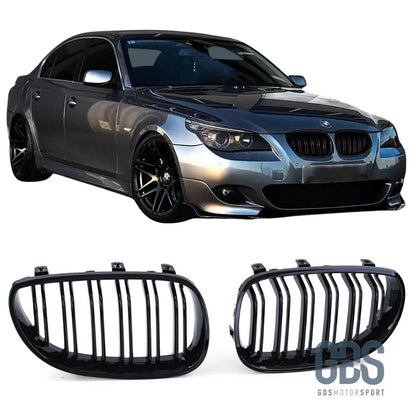 2 Grilles de calandre NOIR Brillant Double lame BMW serie 5 E60 E61 2003 a 2010 - Calandres - GDS Motorsport