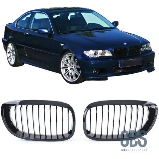 2 Grilles de calandre Noir Brillant BMW série 3 E46 PH2 2003 a 2006 Coupé / Cabriolet - Calandres - GDS Motorsport